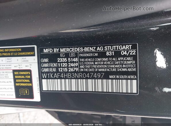 W1KAF4HB3NR047497 2022 MERCEDES-BENZ C-CLASS Gray 