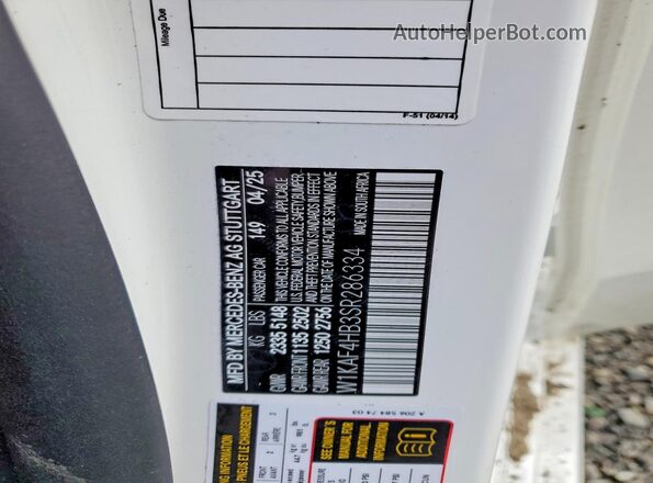 W1KAF4HB3SR286334 2025 MERCEDES-BENZ C White VIN sticker view
