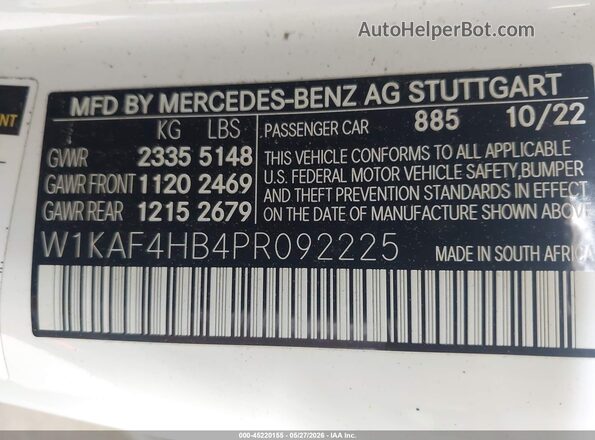 W1KAF4HB4PR092225 2023 MERCEDES-BENZ C-CLASS White Շարժիչի բաժամունքի տեսք