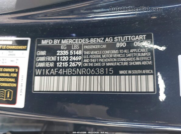 W1KAF4HB5NR063815 2022 MERCEDES-BENZ C-CLASS Blue Vista del compartimento del motor
