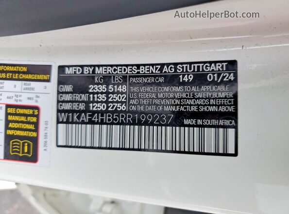 W1KAF4HB5RR199237 2024 MERCEDES-BENZ C White 