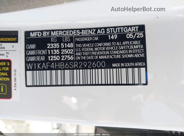 W1KAF4HB6SR292600 2025 MERCEDES-BENZ C-CLASS Белый Вид подкапотного пространства