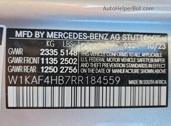 W1KAF4HB7RR184559 2024 MERCEDES-BENZ C Серебряный 
