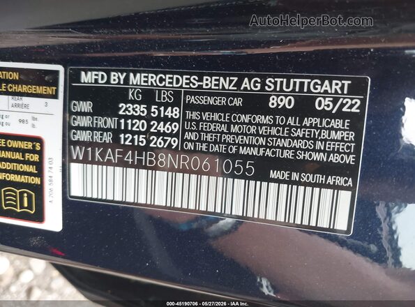 W1KAF4HB8NR061055 2022 MERCEDES-BENZ C-CLASS Blue ძრავის განყოფილების ხედი