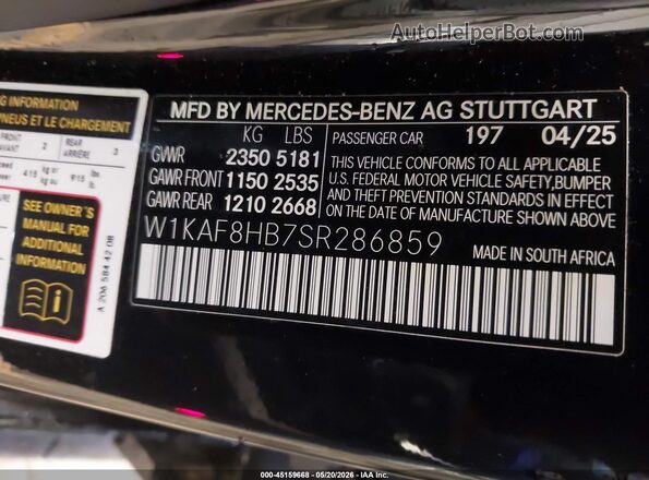 W1KAF8HB7SR286859 2025 MERCEDES-BENZ AMG C 43 Black Շարժիչի բաժամունքի տեսք
