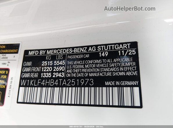 W1KLF4HB4TA251973 2026 MERCEDES-BENZ E-CLASS White Շարժիչի բաժամունքի տեսք