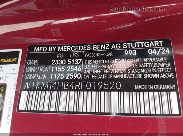 W1KMJ4HB4RF019520 2024 MERCEDES-BENZ CLE 300 Red 