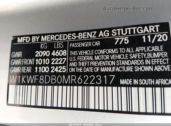 W1KWF8DB0MR622317 2021 MERCEDES-BENZ C-CLASS Silver ძრავის განყოფილების ხედი
