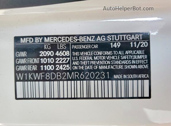 W1KWF8DB2MR620231 2021 MERCEDES-BENZ C Black VIN კოდის სტიკერის ხედი