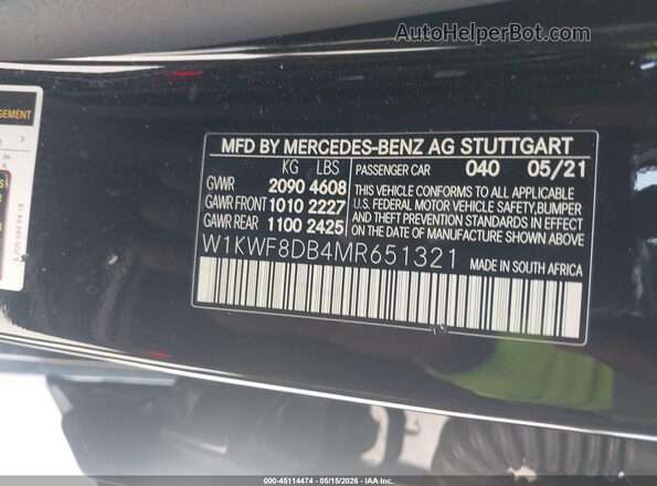 W1KWF8DB4MR651321 2021 MERCEDES-BENZ C-CLASS Black 