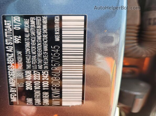 W1KWF8DB6LR570545 2020 MERCEDES-BENZ C Gray Widok naklejki z numerem VIN