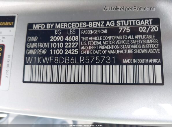 W1KWF8DB6LR575731 2020 MERCEDES-BENZ C-CLASS Серебряный Вид подкапотного пространства