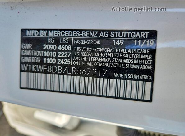 W1KWF8DB7LR567217 2020 MERCEDES-BENZ C White Vista del compartimento del motor