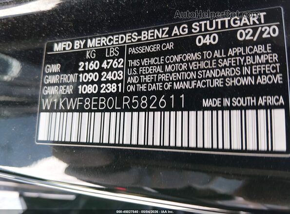 W1KWF8EB0LR582611 2020 MERCEDES-BENZ C-CLASS Черный Вид подкапотного пространства