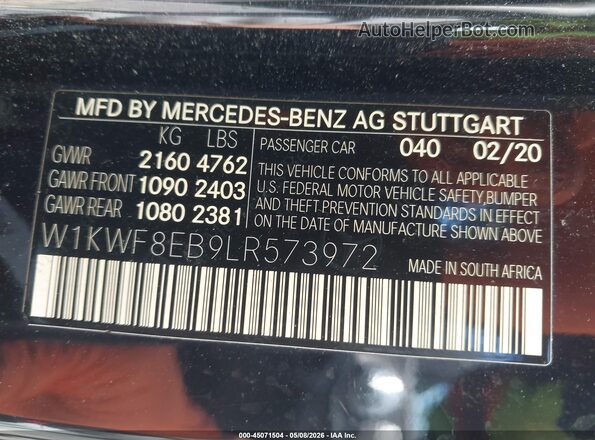 W1KWF8EB9LR573972 2020 MERCEDES-BENZ C-CLASS Black Engine compartment view