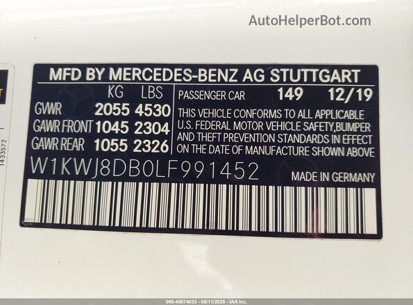 W1KWJ8DB0LF991452 2020 MERCEDES-BENZ C-CLASS White ძრავის განყოფილების ხედი