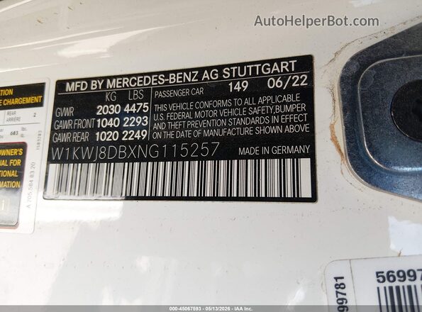W1KWJ8DBXNG115257 2022 MERCEDES-BENZ C-CLASS White Widok komory silnika