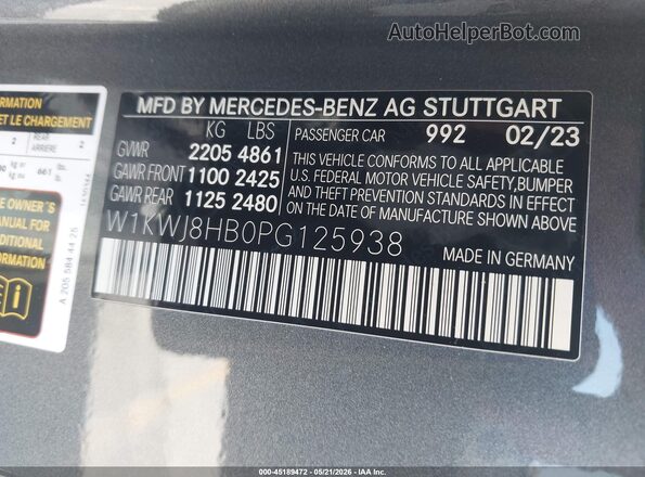 W1KWJ8HB0PG125938 2023 MERCEDES-BENZ AMG C 63 Gray 
