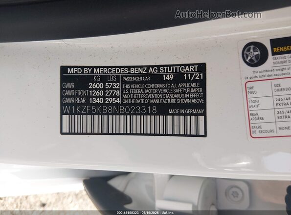W1KZF5KB8NB023318 2022 MERCEDES-BENZ E-CLASS White 