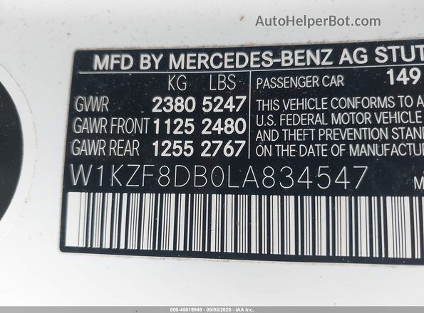 W1KZF8DB0LA834547 2020 MERCEDES-BENZ E-CLASS Белый Вид подкапотного пространства