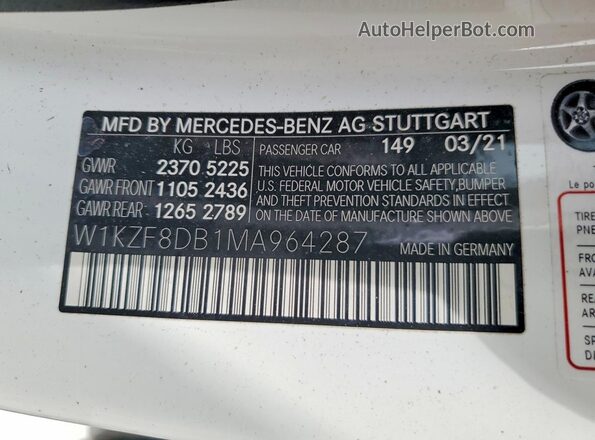 W1KZF8DB1MA964287 2021 MERCEDES-BENZ E White Вид наклейки з VIN-кодом