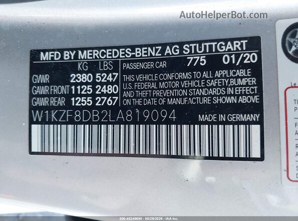 W1KZF8DB2LA819094 2020 MERCEDES-BENZ E-CLASS Silver Widok komory silnika