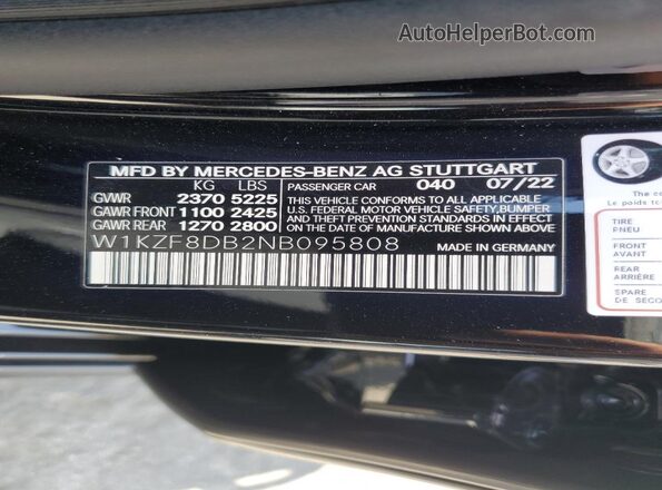 W1KZF8DB2NB095808 2022 MERCEDES-BENZ E Black VIN կոդի պիտակի տեսք