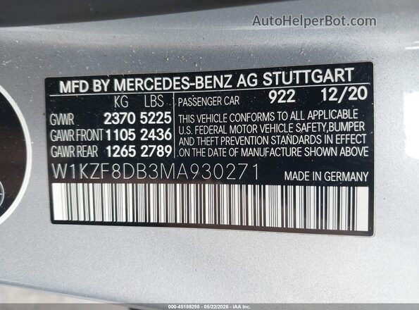 W1KZF8DB3MA930271 2021 MERCEDES-BENZ E-CLASS Gray Widok komory silnika