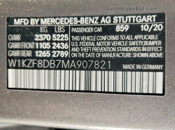 W1KZF8DB7MA907821 2021 MERCEDES-BENZ E Silver 
