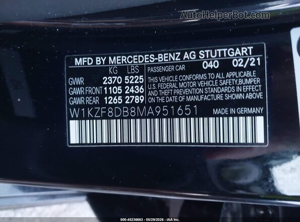 W1KZF8DB8MA951651 2021 MERCEDES-BENZ E-CLASS Black Engine compartment view