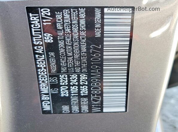 W1KZF8DB9MA910672 2021 MERCEDES-BENZ E Gray VIN კოდის სტიკერის ხედი