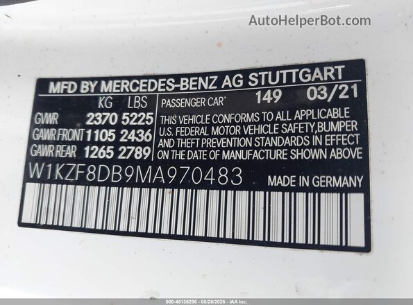 W1KZF8DB9MA970483 2021 MERCEDES-BENZ E-CLASS White Widok komory silnika