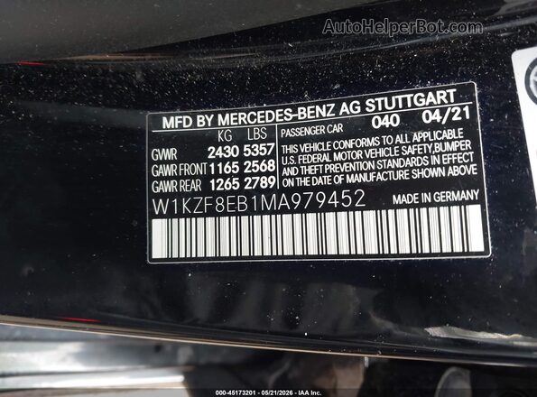 W1KZF8EB1MA979452 2021 MERCEDES-BENZ E-CLASS Black Vista del compartimento del motor