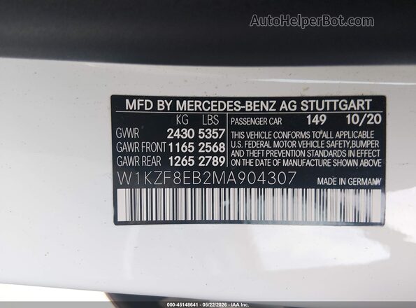 W1KZF8EB2MA904307 2021 MERCEDES-BENZ E-CLASS White Engine compartment view