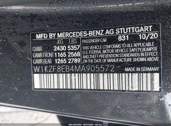W1KZF8EB4MA905572 2021 MERCEDES-BENZ E-CLASS Серый 