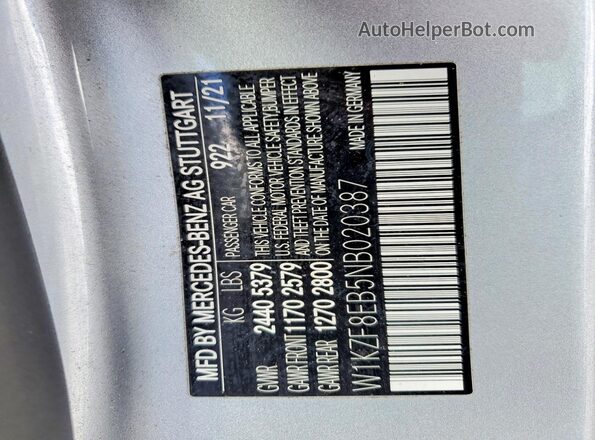 W1KZF8EB5NB020387 2022 MERCEDES-BENZ E Silver Widok naklejki z numerem VIN