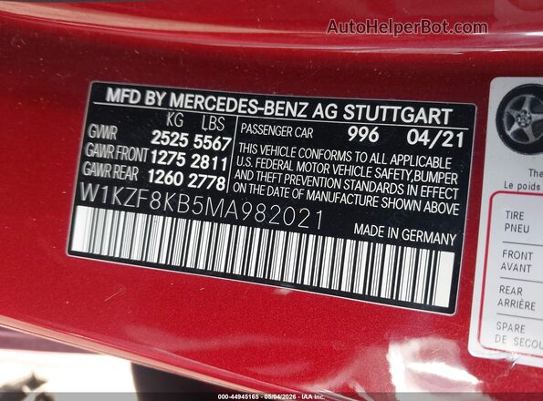 W1KZF8KB5MA982021 2021 MERCEDES-BENZ AMG E 63 Red Вид підкапотного простору