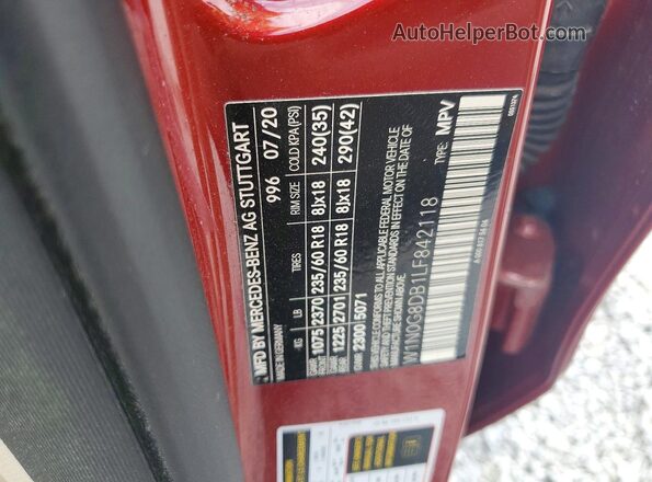 W1N0G8DB1LF842118 2020 MERCEDES-BENZ GLC-CLASS Красный Вид наклейки с VIN-кодом