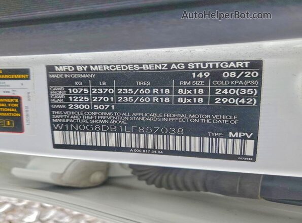 W1N0G8DB1LF857038 2020 MERCEDES-BENZ GLC-CLASS White 