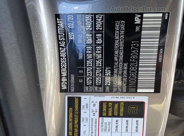 W1N0G8DB2LF806731 2020 MERCEDES-BENZ GLC-CLASS Silver 
