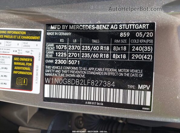 W1N0G8DB2LF827384 2020 MERCEDES-BENZ GLC 300 Серый Вид подкапотного пространства