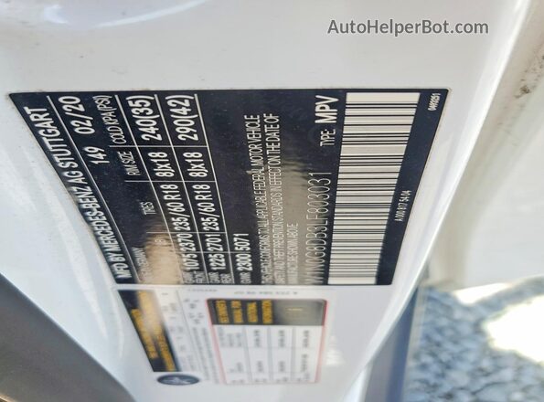 W1N0G8DB3LF803031 2020 MERCEDES-BENZ GLC-CLASS White VIN sticker view
