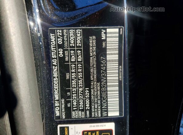 W1N0G8EB2NV374567 2022 MERCEDES-BENZ GLC-CLASS Black Widok naklejki z numerem VIN