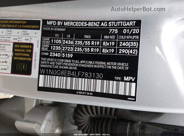 W1N0G8EB4LF783130 2020 MERCEDES-BENZ GLC 300 Silver Vista del compartimento del motor