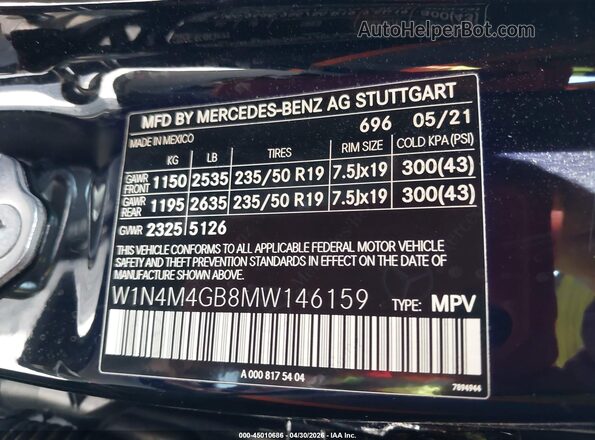 W1N4M4GB8MW146159 2021 MERCEDES-BENZ GLB-CLASS Черный 