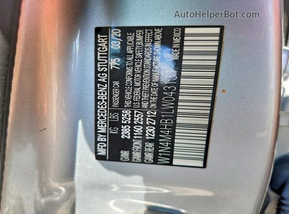 W1N4M4HB1LW043131 2020 MERCEDES-BENZ GLB-CLASS Silver VIN კოდის სტიკერის ხედი