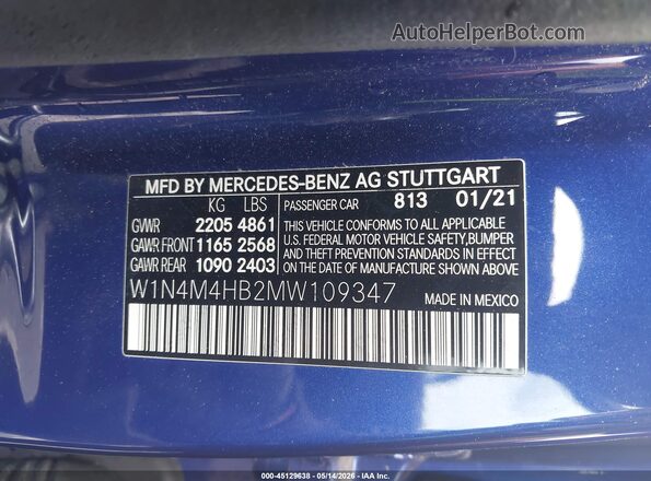W1N4M4HB2MW109347 2021 MERCEDES-BENZ GLB-CLASS Blue Շարժիչի բաժամունքի տեսք