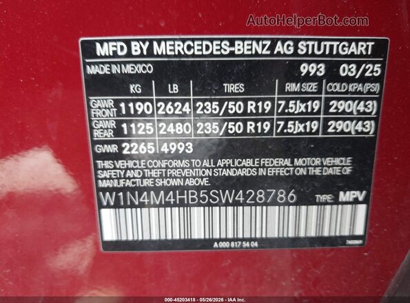 W1N4M4HB5SW428786 2025 MERCEDES-BENZ GLB-CLASS Красный Вид подкапотного пространства