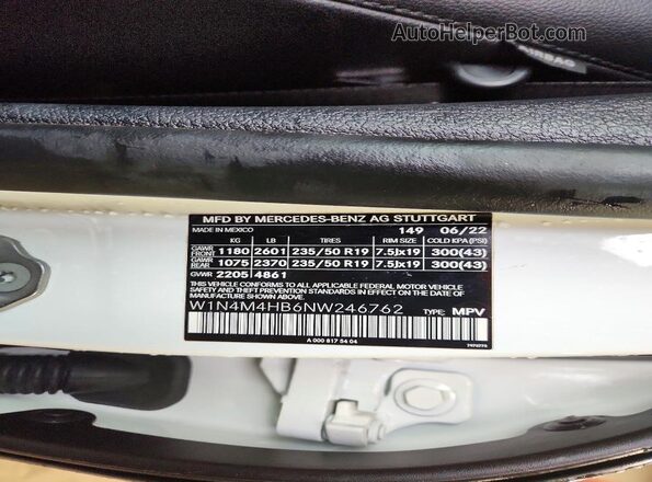W1N4M4HB6NW246762 2022 MERCEDES-BENZ GLB-CLASS White 