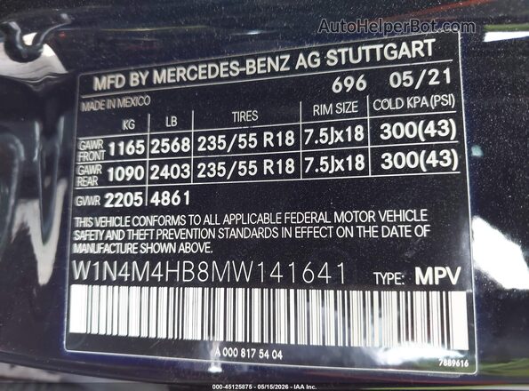 W1N4M4HB8MW141641 2021 MERCEDES-BENZ GLB-CLASS Black ძრავის განყოფილების ხედი